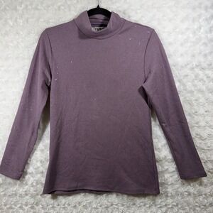 Yuna Fashion Womens Mauve Glitter Size S/M Mock Neck Long Sleeve Top